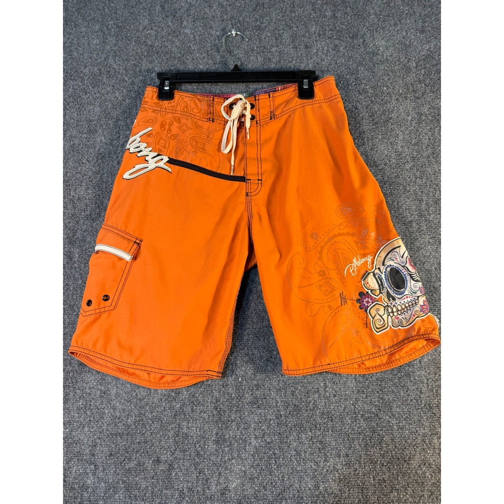 Billabong Y2K Orange Sugar Skull Floral Board Shorts Mens Size 30 Surfing Skate